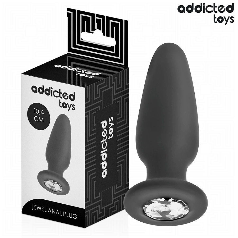 Addicted Toys Silicone Intimate Plug with Jewel Base Size M 10.4cm Black