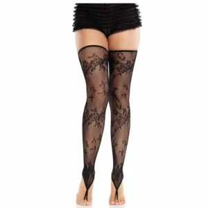 Leg Avenue Floral Lace Footless Tights Black - Elegant Stretch Design