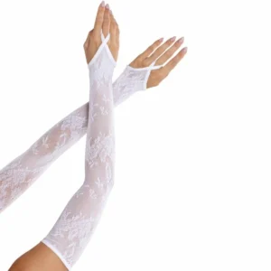 Leg Avenue Extra Long White Floral Lace Mesh Arm Warmers 714718575087