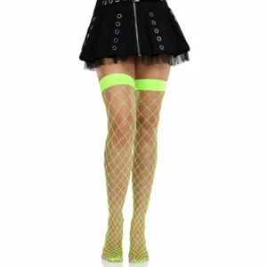 Leg Avenue Wide Fishnet Tights Neon Green - Durable Stretch Mesh, One Size