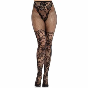 Leg Avenue Dahlia Lace Thigh Stockings with Net Detail Black One Size