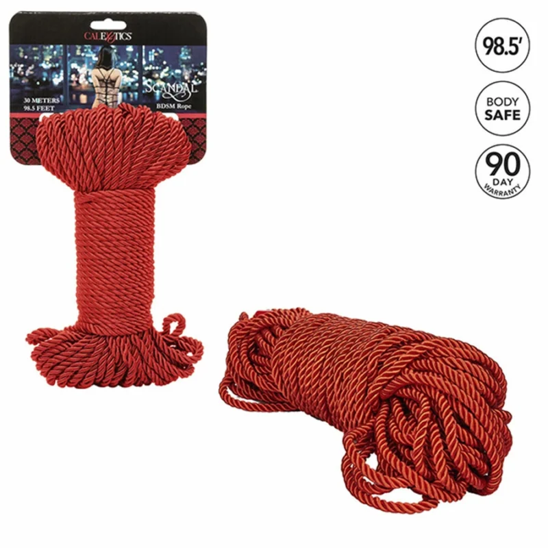 CalExotics Scandal Red Bondage Rope 30m - Šilkinės medvilnės mišinys, patvarus