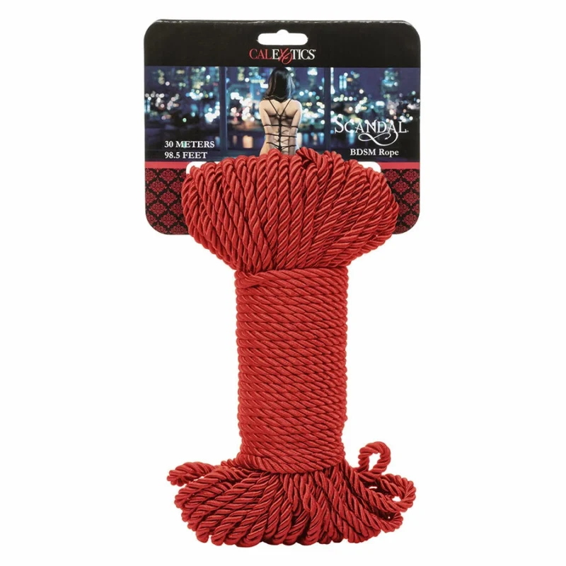 CalExotics Scandal Red Bondage Rope 30m - Šilkinės medvilnės mišinys, patvarus