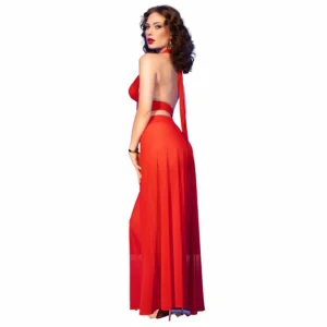 Chilirose CR 4857 Red Sheer Top & Wide-Leg Pants Set Size S
