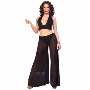 Chilirose CR 4857 Black Multiway Top & Wide-Leg Pants Set, Size M