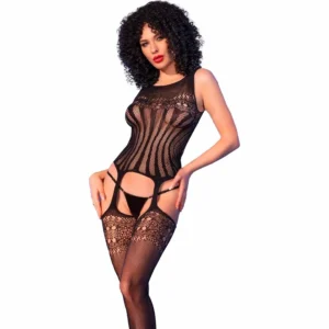 Chilirose CR 4855 Bodystocking Black S/L - Mesh with Ornate Detailing