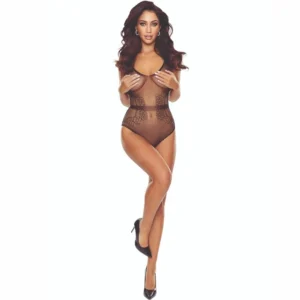 Passion BS115 Bodystocking Black Mesh Open Design, Size Options