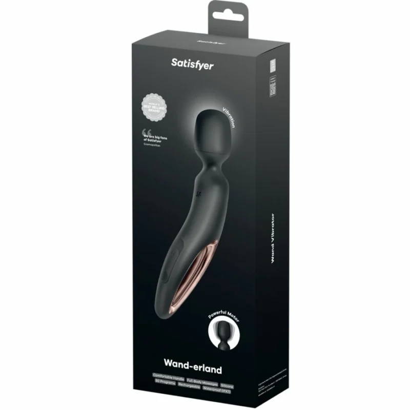 Satisfyer Wand-erland vibruojantis masažuoklis juodas XXL, atsparus vandeniui