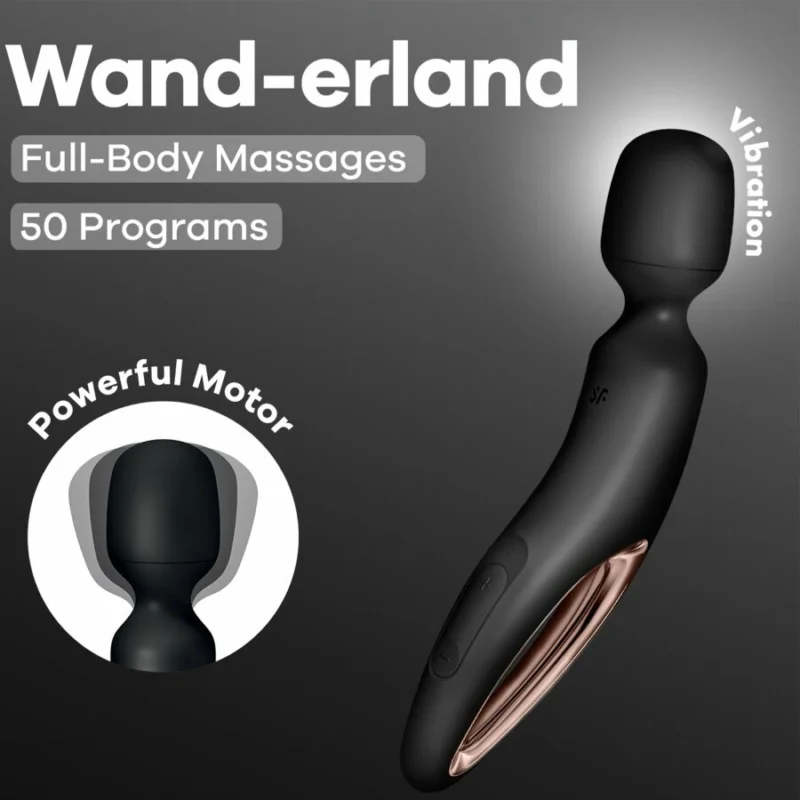 Satisfyer Wand-erland vibruojantis masažuoklis juodas XXL, atsparus vandeniui