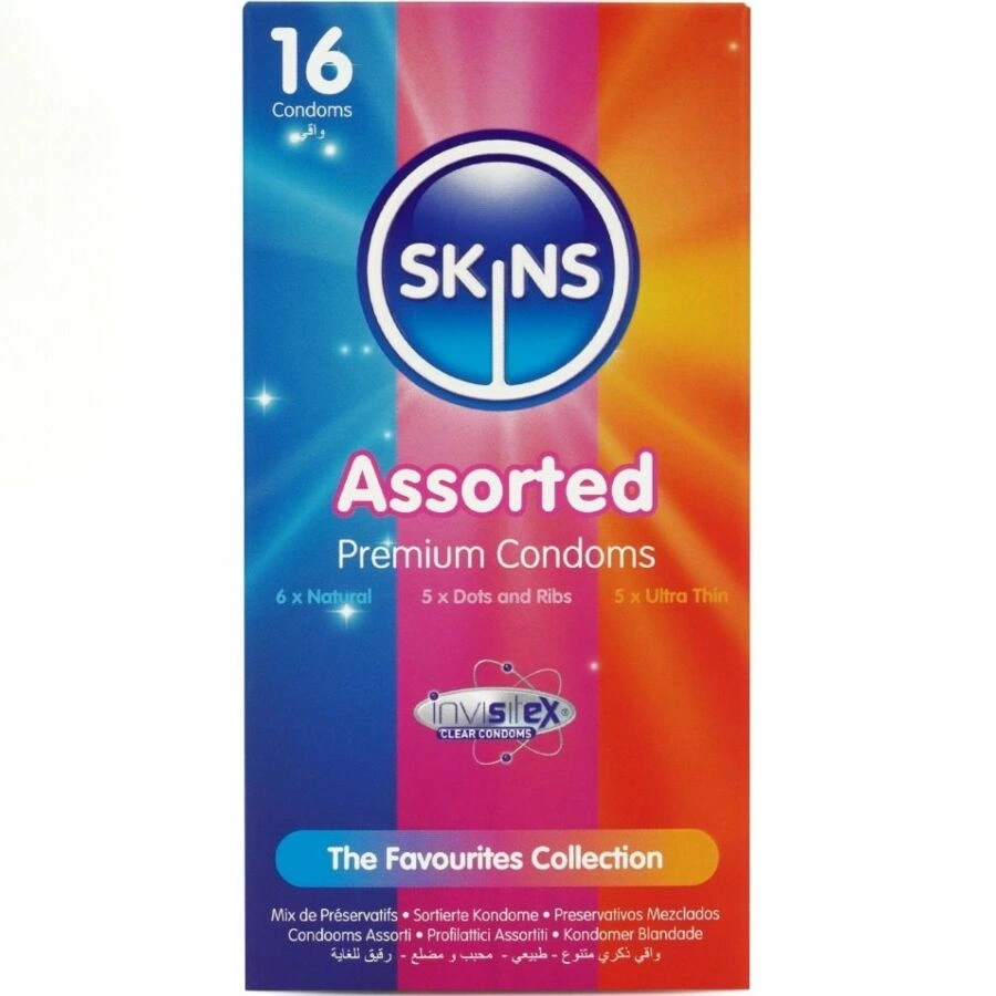 Skins Premium Assorted Latex Condoms Pack 16 pcs - Mixed Textures & Ultra-Thin