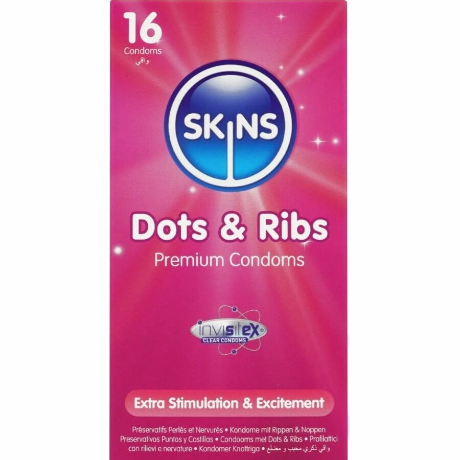 Skins Dots & Ribs Premium 16-Pack Latex Condoms, Vanilla Scent, Textured