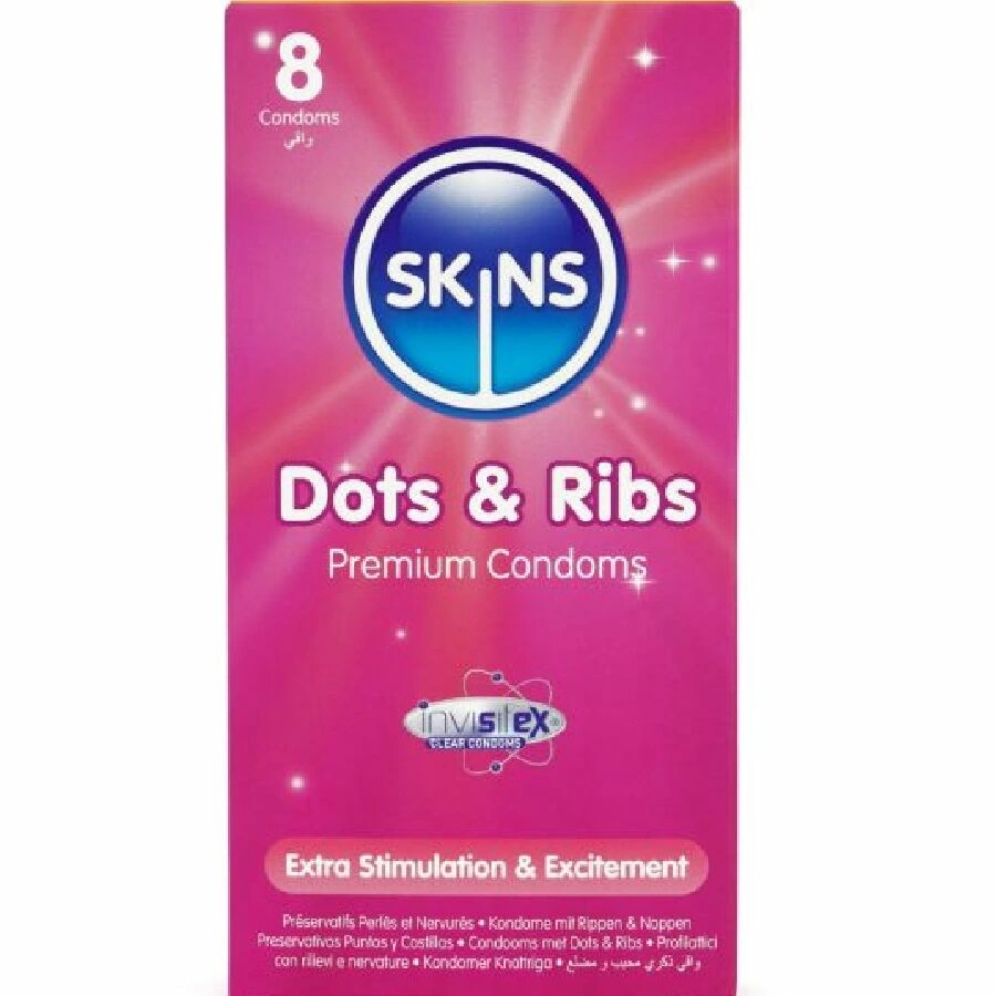 Skins Dots & Ribs Premium 8-Pack Textured Latex Condoms Vanilla Scent