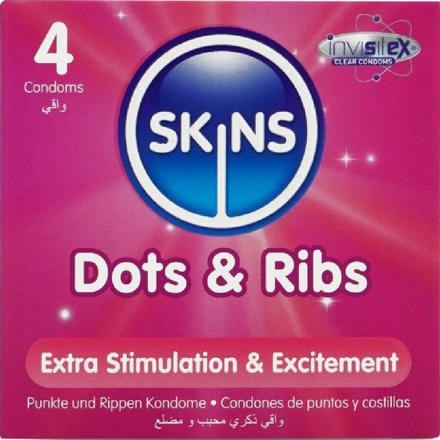 SKINS Dots & Ribs Premium Textured Latex Condoms 4-Pack Vanilla Scent