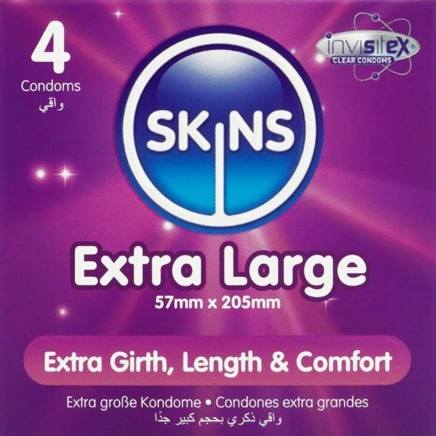 Skins Extra Large Premium Condoms 4-Pack - Ultra-Thin, 57mm, Vanilla Scent