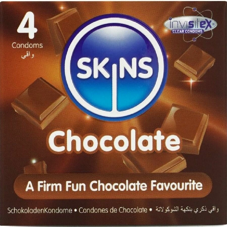 Skins Chocolate Premium Latex Condoms 4-Pack - Enhanced Aroma & Comfort
