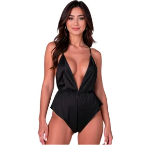 Passion Sensie Black Satin Bodysuit L/XL - Elegant Versatile Design