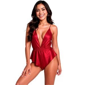 PASSION Sensie Satin Bodysuit Burgundy L/XL Adjustable Straps