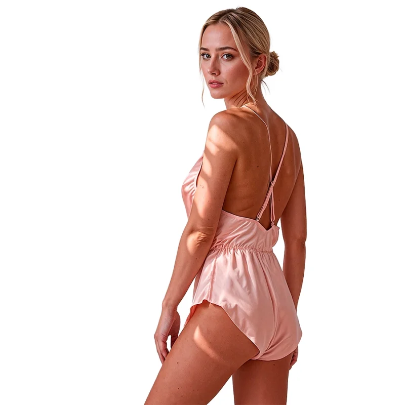 PASSION SENSIE Bodysuit Coral S/M - satino efektas, reguliuojamos petnešėlės