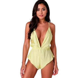PASSION SENSIE Bodysuit Lemon L/XL - Satin-Effect, Adjustable Straps