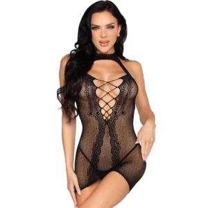 Leg Avenue 81675 tinklinė mini suknelė, juoda, taškuota, vieno dydžio