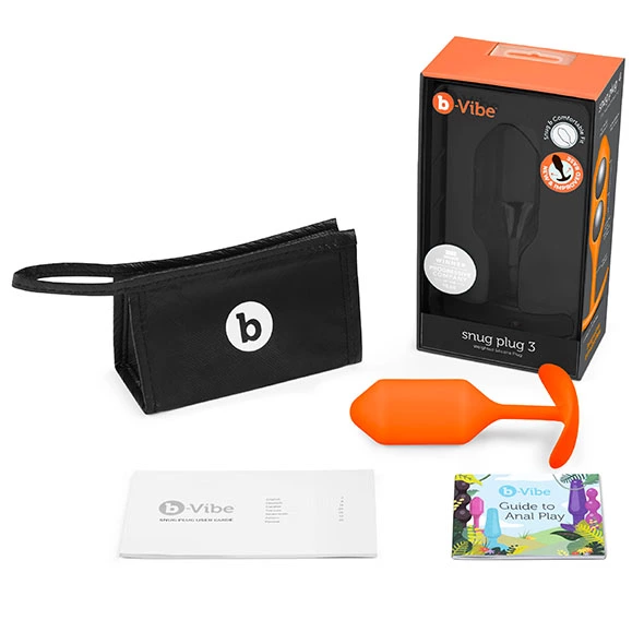b-Vibe Snug Plug 3 Orange Weighted Silicone Anal Trainer 180g 3.6x12.7cm