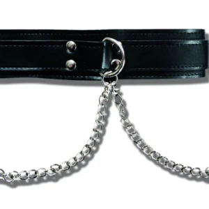 Sportsheets Vegan Leather Collar with Adjustable Clamps, Black, 27cm Chains