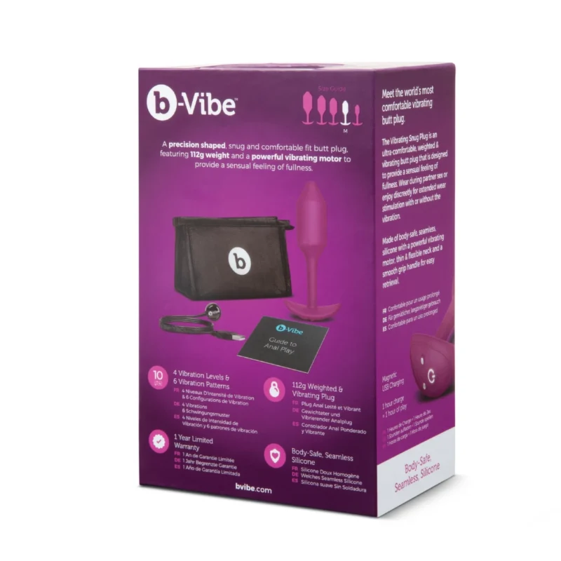 b-Vibe Vibrating Snug Plug 2 Rose - Weighted Silicone Plug, Medium