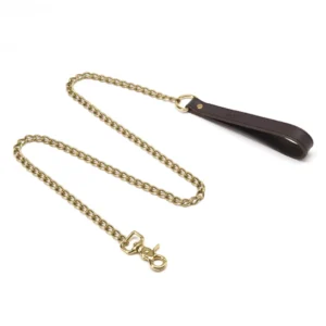 Coco de Mer Brown Leather Lead with Antique Brass Chain 43in