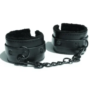 S&M Shadow Vegan Leather Fur-Lined Handcuffs, 23 cm, Black
