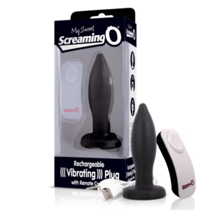 Screaming O Charged Remote Plug Black - Rechargeable Silicone, 4"