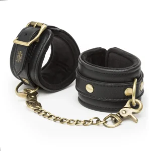 Fifty Shades of Grey Bound to You Wrist Cuffs - Padded Faux Leather, Gold Accents