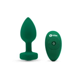 b-Vibe Vibrating Jewel Plug M/L Emerald - Silicone, 15 Modes, USB Rechargeable