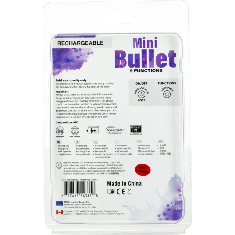 PowerBullet Mini Vibrating Massager 9 Modes USB Rechargeable Purple