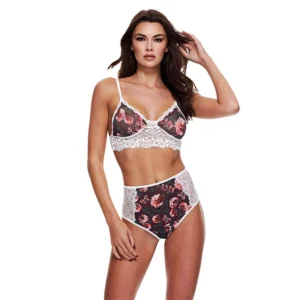 Baci Floral Grey Lace Bra & Panty Set M/L - Vintage-Inspired Elegance