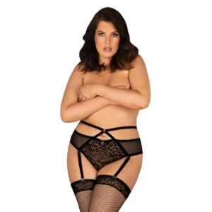 Obsessive Jagueria Garter Belt Plus Size 4XL/5XL Animal Print Mesh