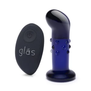 Glas Vibrating 4” Dotted Plug with Remote - Glass, Rechargeable, Blue