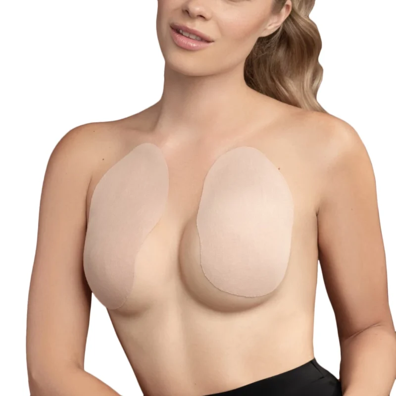 Bye Bra Breast Lift Pads & Satin Nipple Covers D-F Nude - Cotton, Waterproof