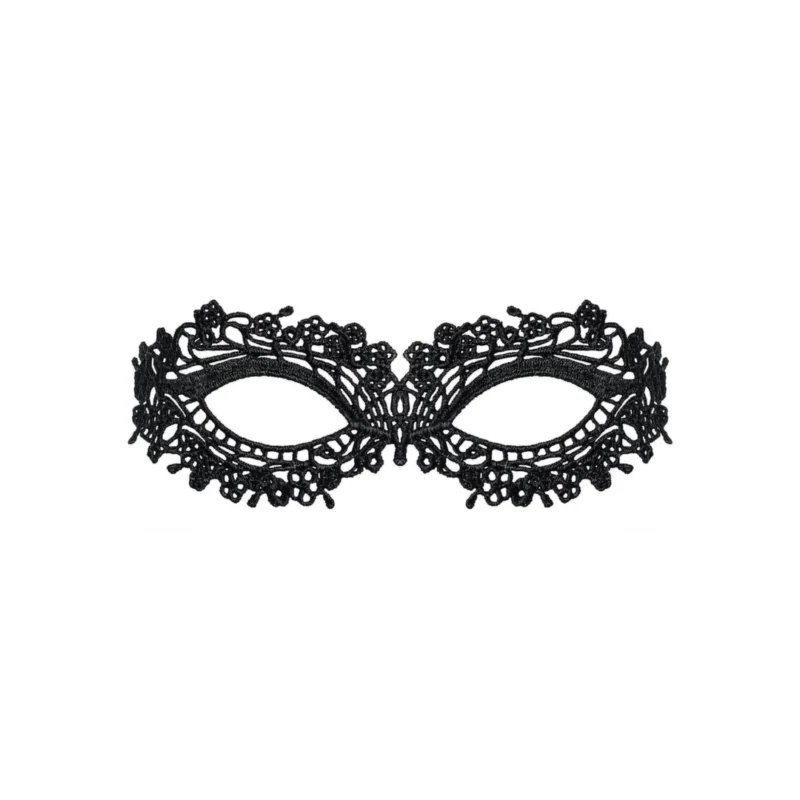 Obsessive A710 Elegant Black Guipure Mask One Size with Satin Ribbon