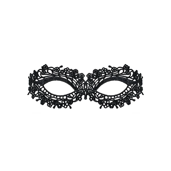 Obsessive A710 Elegant Black Guipure Mask One Size with Satin Ribbon
