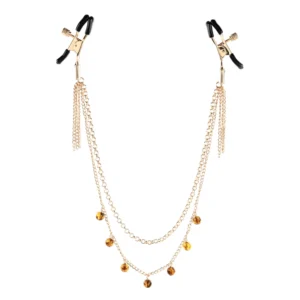 Sportsheets Amber Adjustable Gold-Plated Nipple Clamps with Beaded Chain