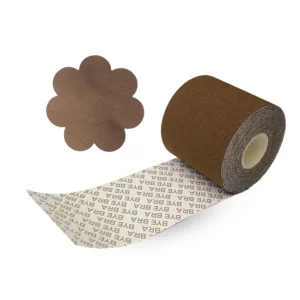 Bye Bra Body Tape 6.5cm x 5m & Satin Covers Brown - Wide, Waterproof, One Size
