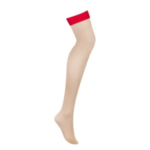 Obsessive S814 Sheer Red-Trim Stockings S/M - Elegant Beige Mesh