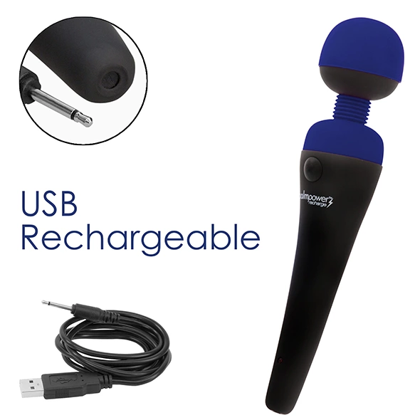 PalmPower Recharge Wand Massager Blue - Cordless Waterproof Model