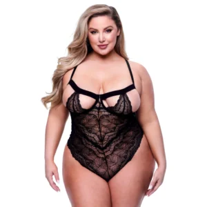 Baci Queen Strappy Lace Bodysuit Black - Plus Size Lingerie