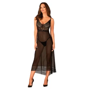 Obsessive Estiqua Black Chemise XS/S - Asymmetrical Lace Nightdress