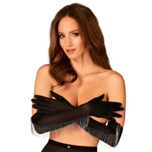 Obsessive Milladis Elegant Mesh Gloves XL/2XL with Decorative Beads