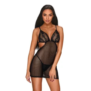 Obsessive Millagro Chemise & Thong Black S/M - Delicate Lace Mesh Set