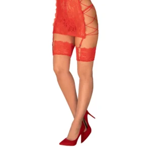 Obsessive Rediosa Stockings S/M - Red Lace, Decorative Cut-Outs
