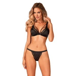 Obsessive Eloissa L/XL Two-Piece Lace & Satin Lingerie Set Black