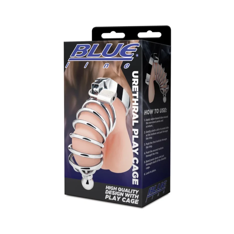 Blueline Stainless Steel Cage with Perineal Extension, Metal, Silver